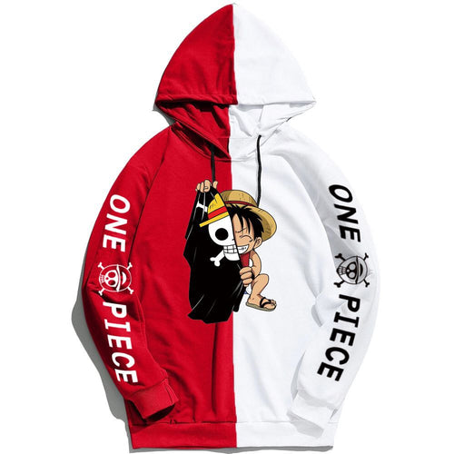 Anime Hoddies One Piece Luffy Printed Sweater Contrast Color Hoodie One Piece