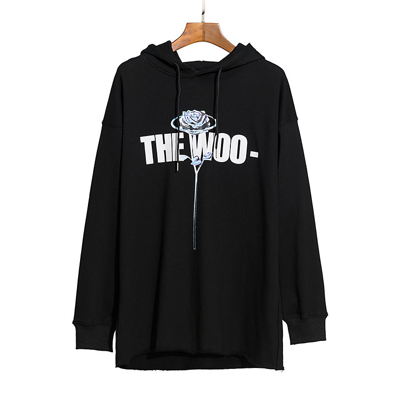 Pop Smoke Hoodies Rose Print Big V Hee Three-Color Hooded Sweater