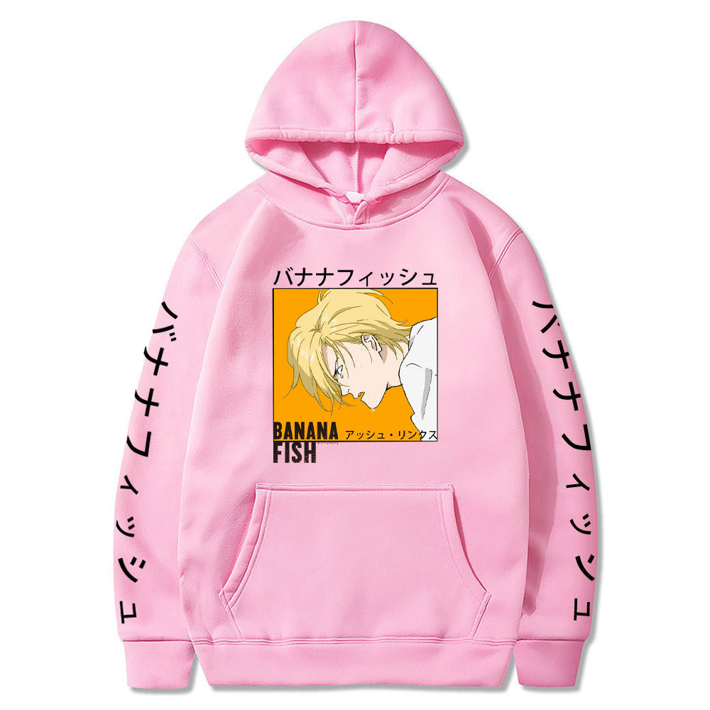 Anime Hoddies Banana Fish Print Loose Hoodie Velvet Padded Hooded Sweatshirt Men and Women