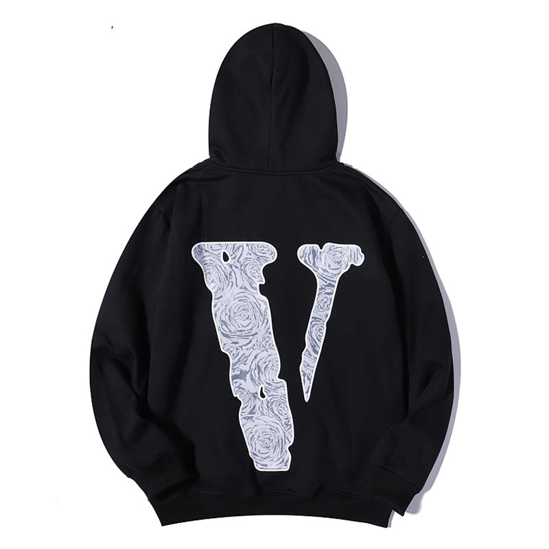 Pop Smoke Hoodies Rose Print Loose Fleece Padded Coat