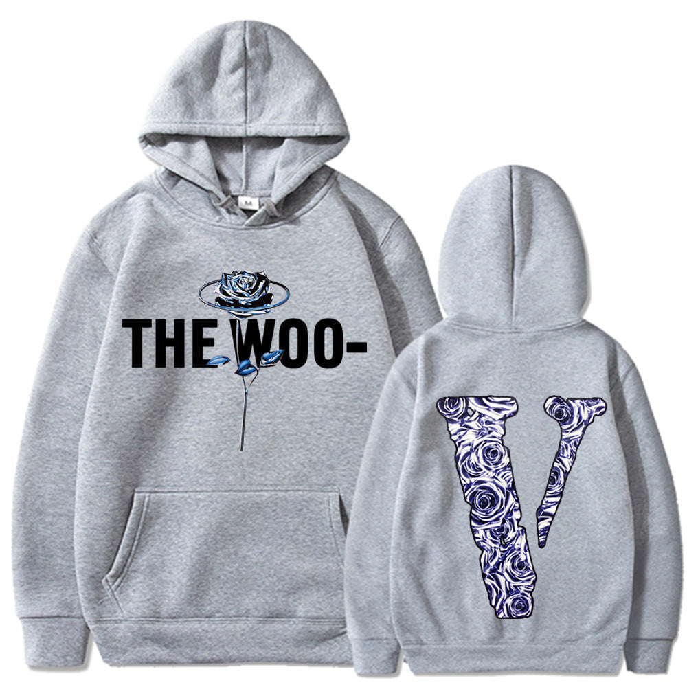 Pop Smoke Hoodies Rose Print Loose Hooded Fleece Padded Coat