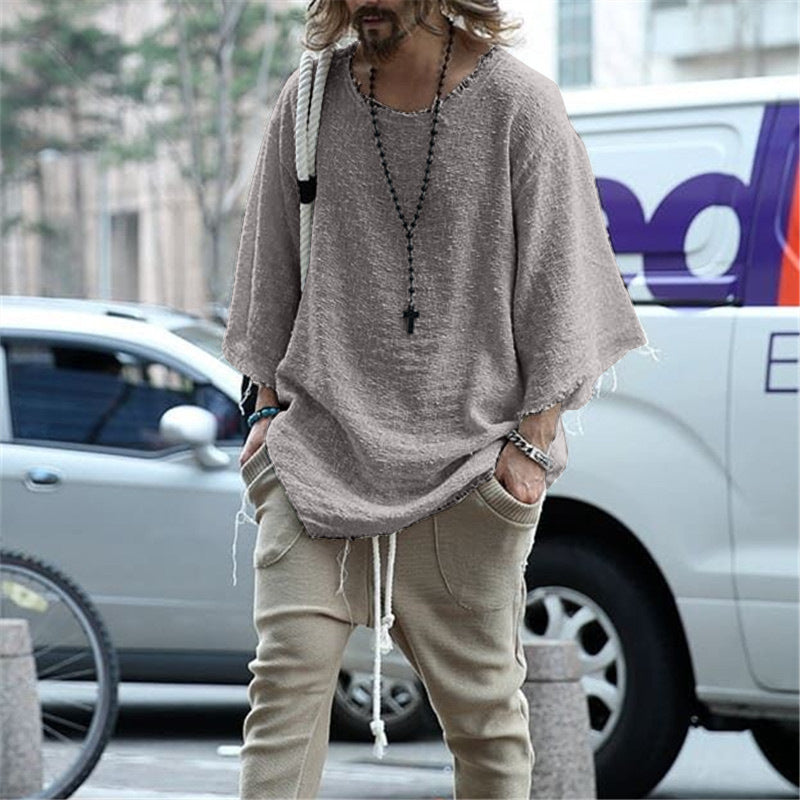 Baja Hoodie Half Sleeve Solid Color Top Loose