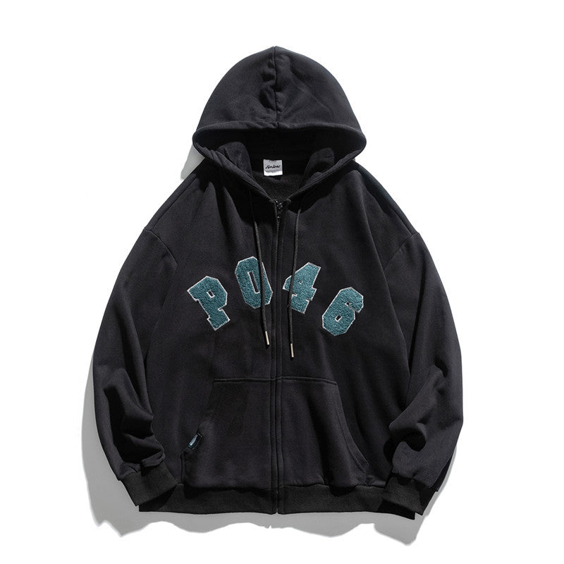 Man Fall Outfis Autumn Simple Flocking Letter Embroidery Casual Cardigan Sweater for Boys Loose Hoodie