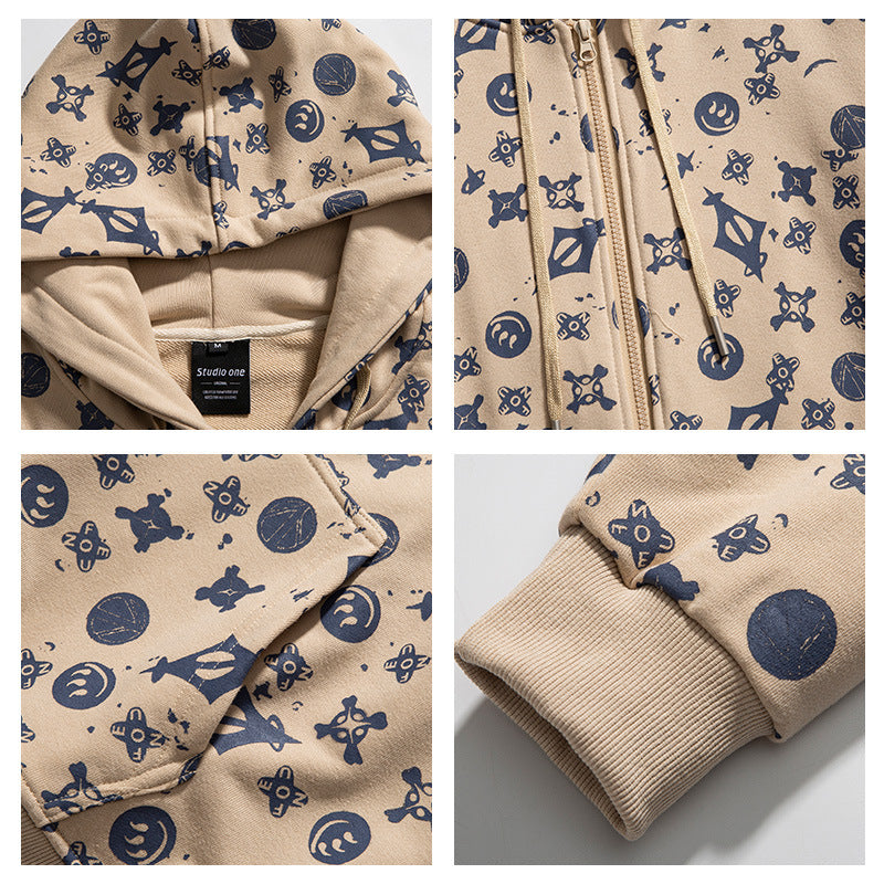 Mens Graphic Hoodies Men's Hooded Cardigan Sweater Men's Loose Casual Jacket