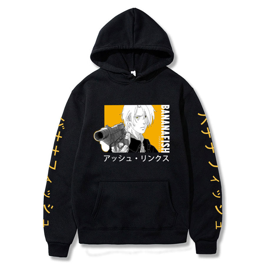 Anime Hoddies Banana Fish Print Loose Hoodie Velvet Padded Hooded Sweatshirt Men and Women