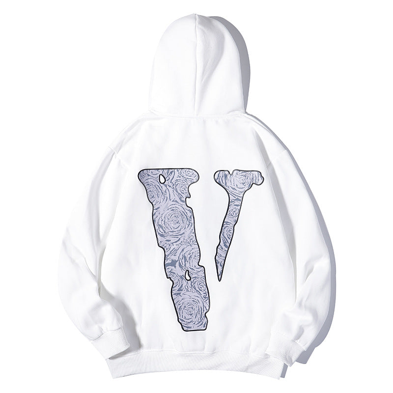 Pop Smoke Hoodies Rose Print Loose Fleece Padded Coat