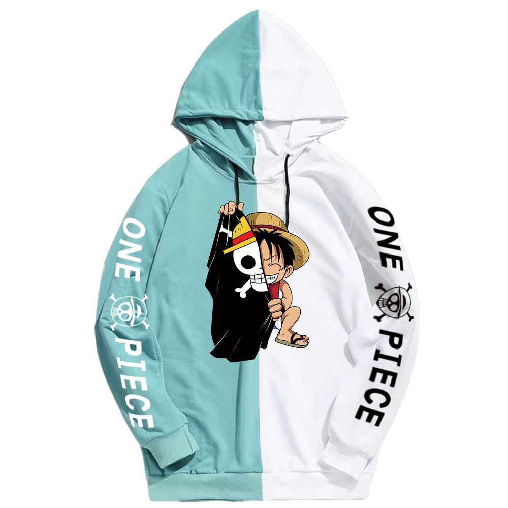 Anime Hoddies One Piece Luffy Printed Sweater Contrast Color Hoodie One Piece