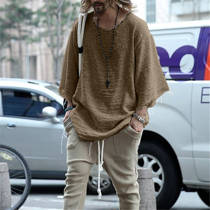 Baja Hoodie Half Sleeve Solid Color Top Loose
