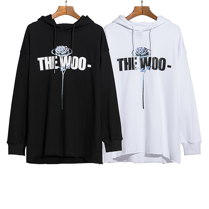 Pop Smoke Hoodies Rose Print Big V Hee Three-Color Hooded Sweater