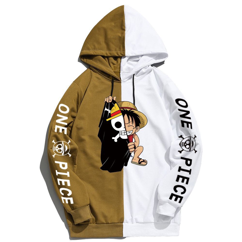 Anime Hoddies One Piece Luffy Printed Sweater Contrast Color Hoodie One Piece