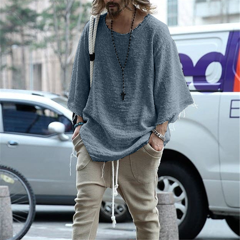 Baja Hoodie Half Sleeve Solid Color Top Loose
