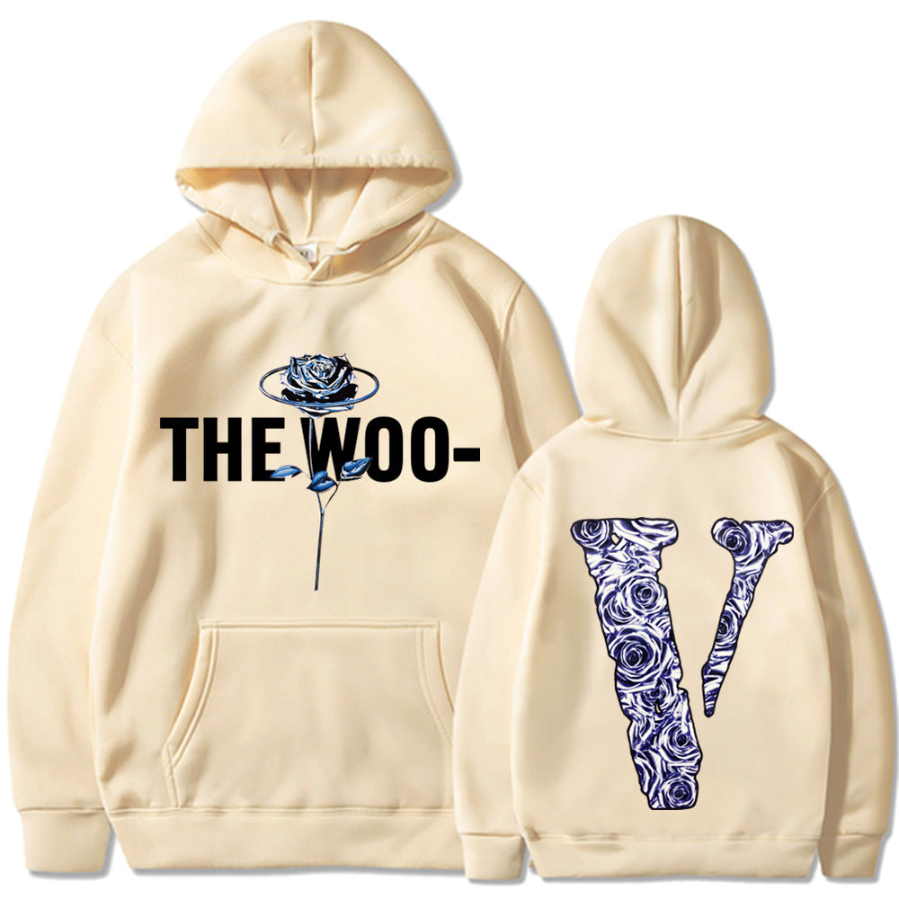 Pop Smoke Hoodies Rose Print Loose Hooded Fleece Padded Coat