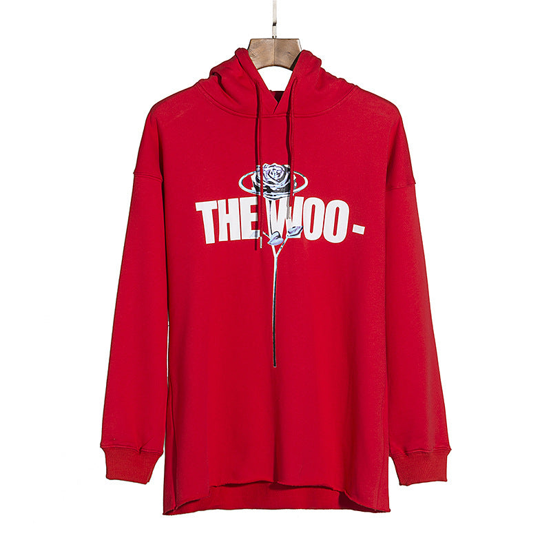 Pop Smoke Hoodies Rose Print Big V Hee Three-Color Hooded Sweater