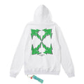 off White Hoodie Green Arrow Print Loose Hooded Sweater Base Shirt