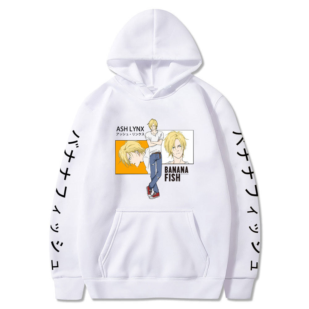 Anime Hoddies Banana Fish Print Loose Hoodie Velvet Padded Hooded Sweatshirt Men and Women