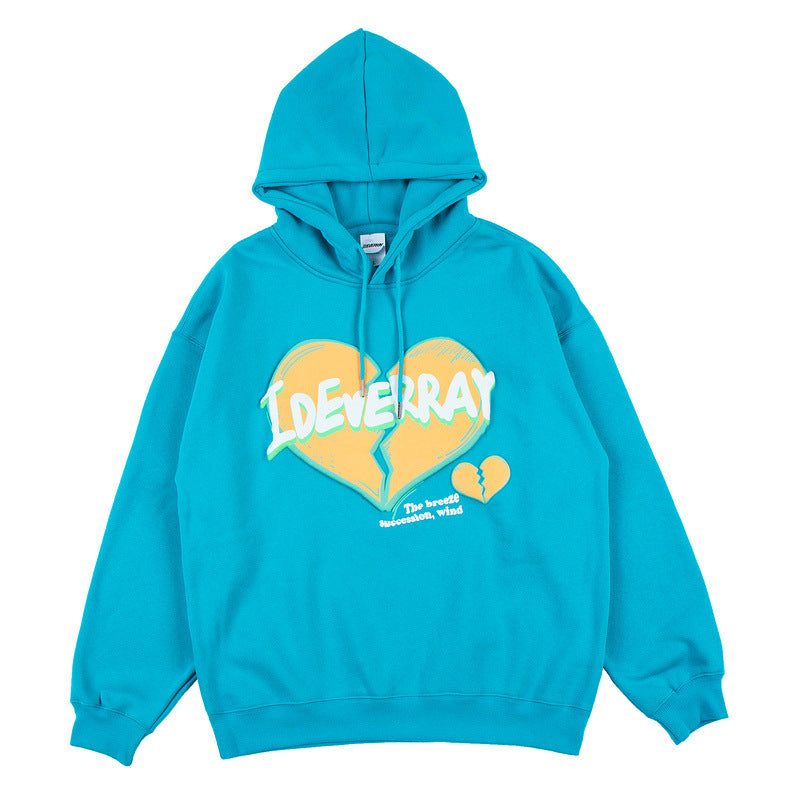 Man Fall Outfits Love Printed Hoodie Autumn and Winter Loose Pullover Sports Hoodie