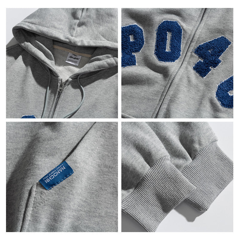 Man Fall Outfis Autumn Simple Flocking Letter Embroidery Casual Cardigan Sweater for Boys Loose Hoodie