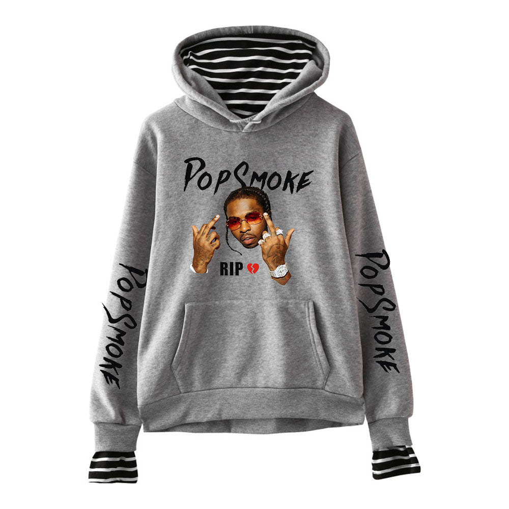 Pop Smoke Hoodies Rapper Print Fake Two Pieces with Cap