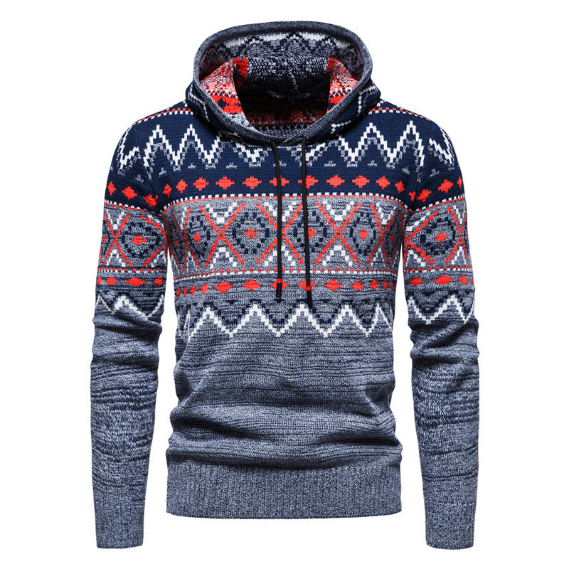 Baja Hoodie Hooded Diamond Plaid Brocade Sweater Knitwear