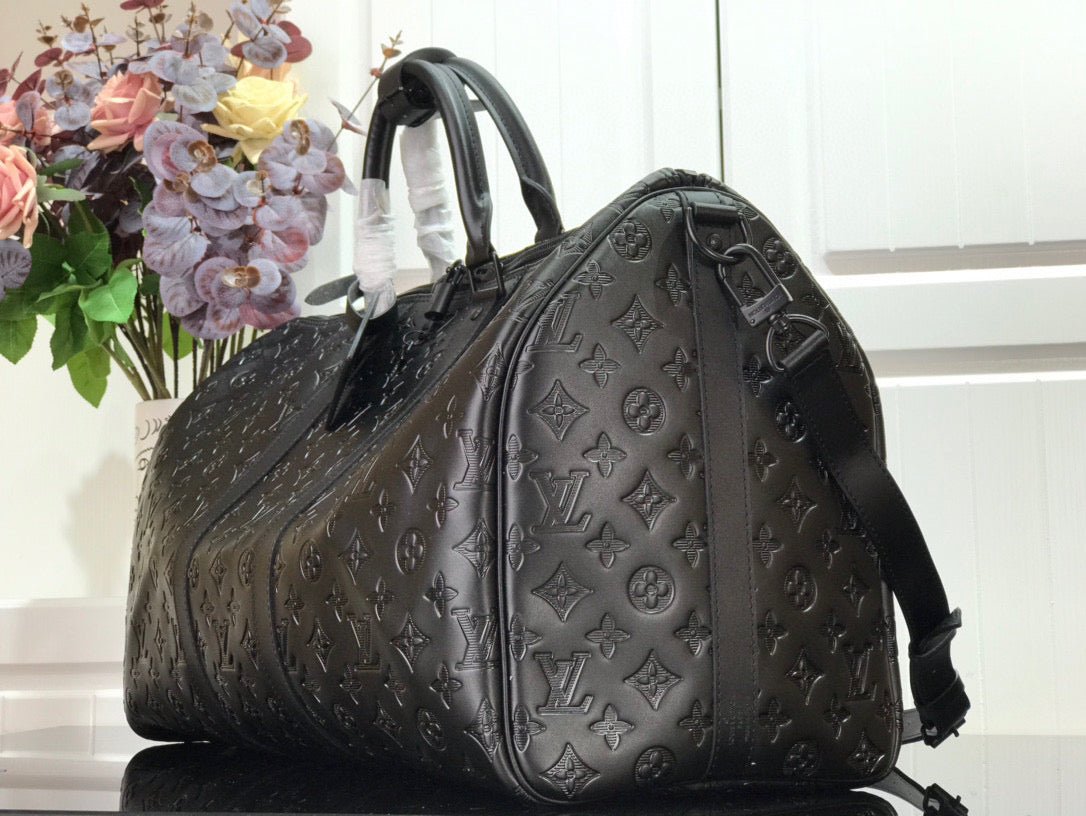 ＬＳ ＶＴＴＯＮ KEEPBALL 50 BLACK LEATHER TRAVEL BAG