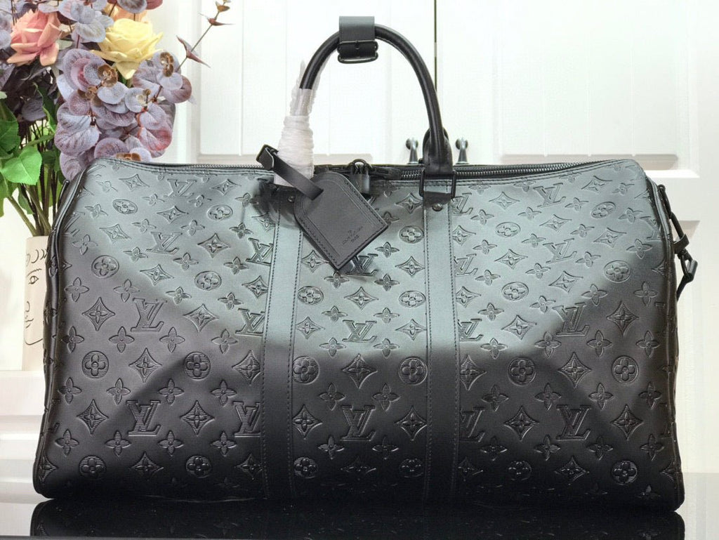 ＬＳ ＶＴＴＯＮ KEEPBALL 50 BLACK LEATHER TRAVEL BAG