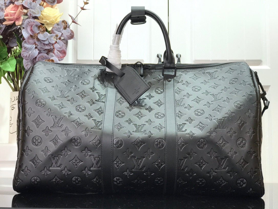 ＬＳ ＶＴＴＯＮ KEEPBALL 50 BLACK LEATHER TRAVEL BAG