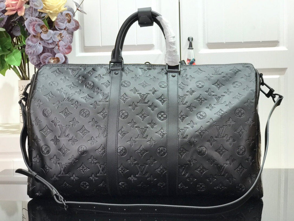 ＬＳ ＶＴＴＯＮ KEEPBALL 50 BLACK LEATHER TRAVEL BAG