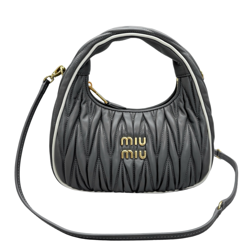 ＭＩ ＭＵ MATELASSÉ NAPPA LEATHER TOP HANDLE BAG GREY