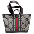 ＧＣＣＩGG JUMBO LEATHER-TRIMMED CANVAS-JACQUARD TOTE