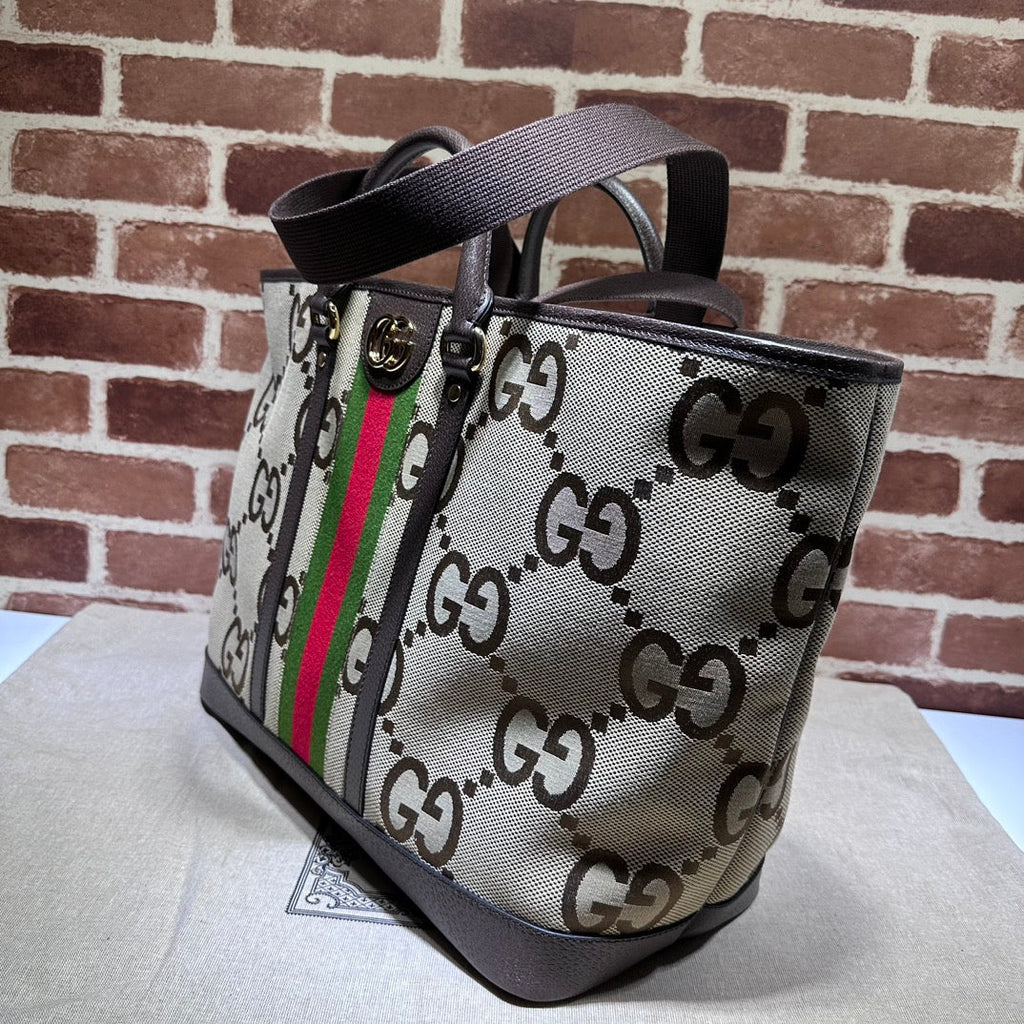 ＧＣＣＩGG JUMBO LEATHER-TRIMMED CANVAS-JACQUARD TOTE