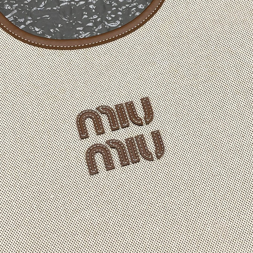 ＭＩ ＭＵ IVY CANVAS AND LEATHER TOTE BAG BEIGE/BRANDY