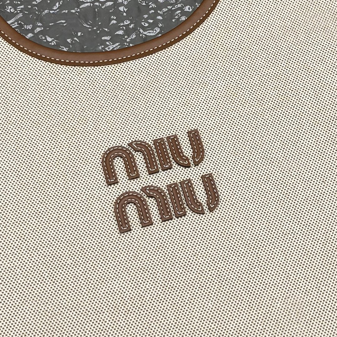 ＭＩ ＭＵ IVY CANVAS AND LEATHER TOTE BAG BEIGE/BRANDY