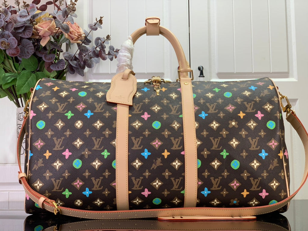 ＬＳ ＶＴＴＯＮ x YAYOI KUSAMA KEEPALL BANDOULIÈRE 45 BROWN