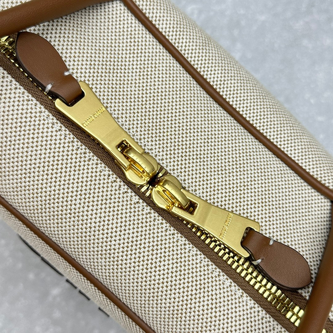 ＭＩ ＭＵ BEAU CANVAS AND LEATHER BAG BEIGE/BRANDY