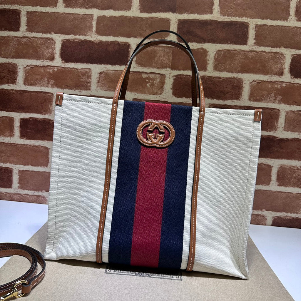 ＧＣＣＩIVORY CANVAS WEB INTERLOCKING G TOTE LARGE