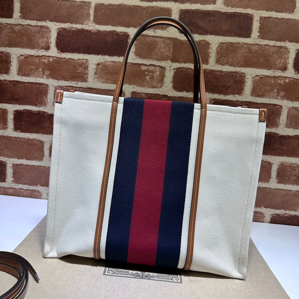 ＧＣＣＩIVORY CANVAS WEB INTERLOCKING G TOTE LARGE