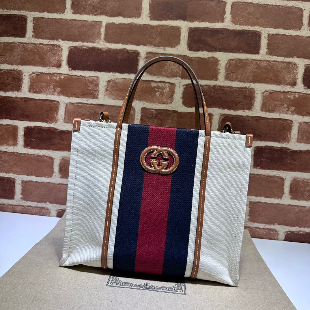 ＧＣＣＩIVORY CANVAS WEB INTERLOCKING G TOTE MEDIUM