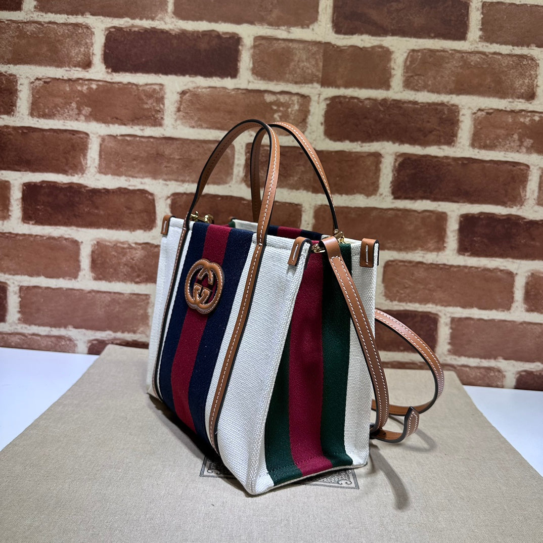 ＧＣＣＩIVORY CANVAS WEB INTERLOCKING G TOTE SMALL