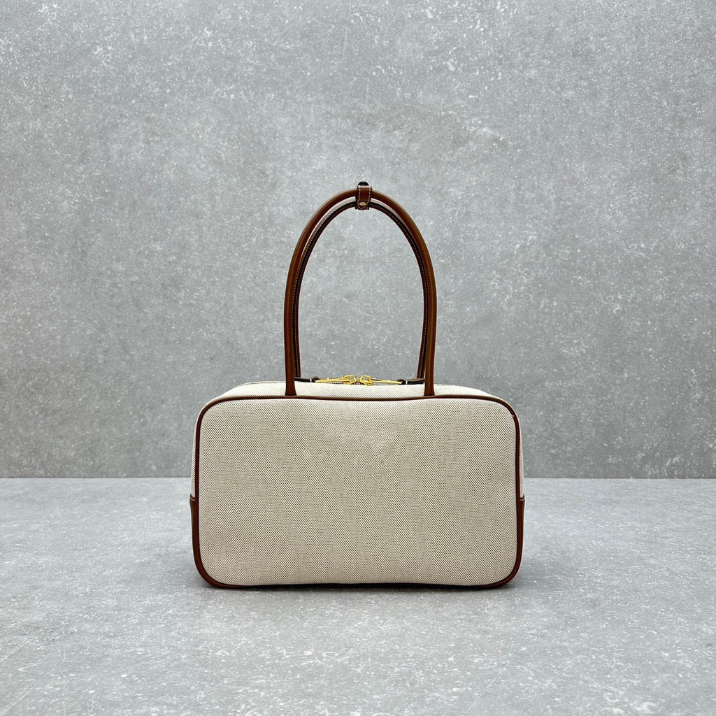 ＭＩ ＭＵ BEAU CANVAS AND LEATHER BAG BEIGE/BRANDY