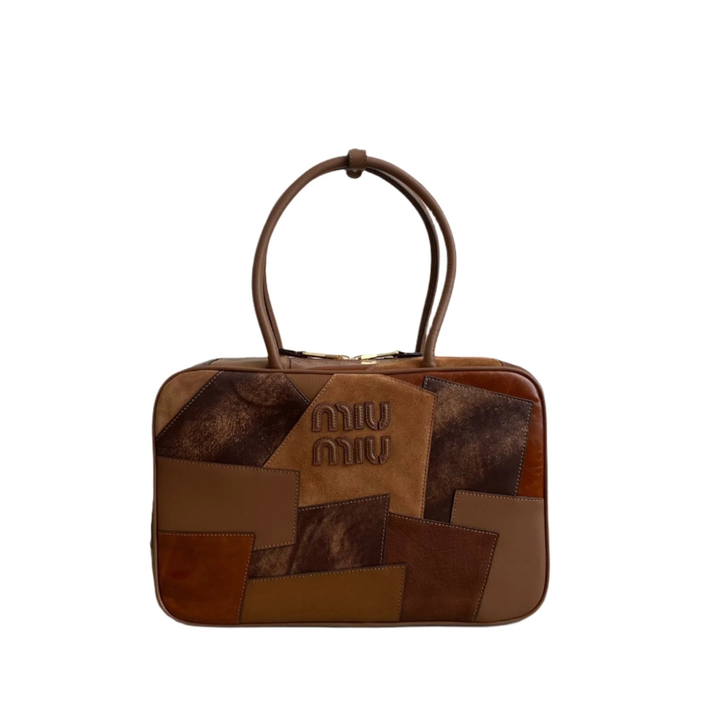 ＭＩ ＭＵ COGNAC LEATHER PATCHWORK BEAU BAG