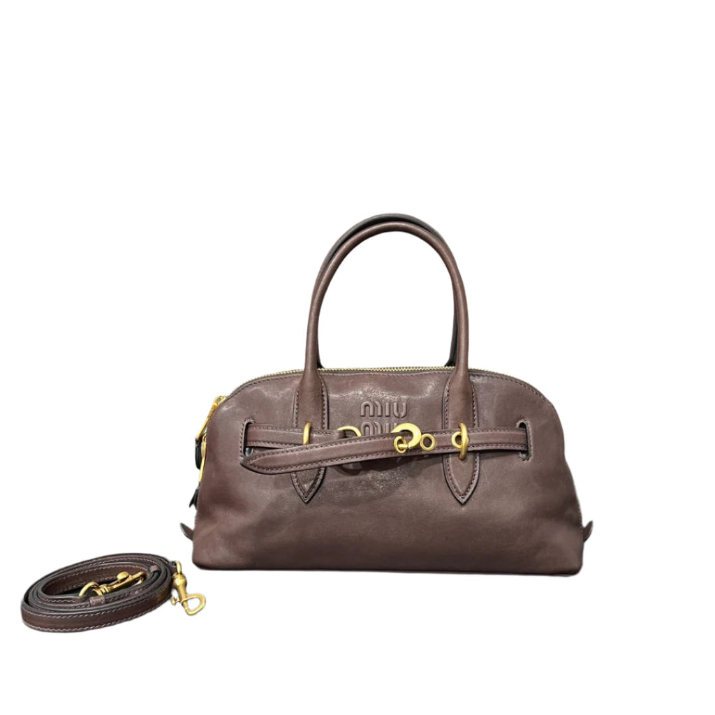 ＭＩ ＭＵ AVENTURE LEATHER TOTE BAG BROWN
