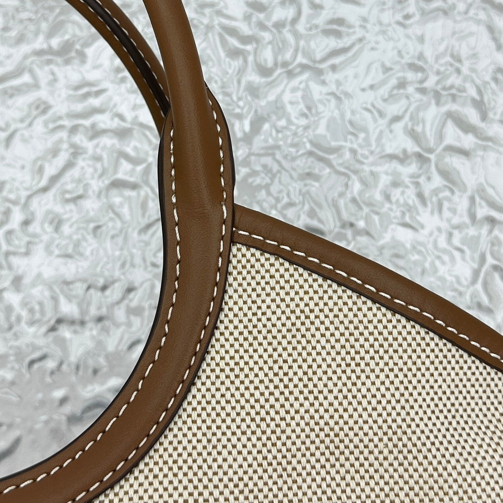 ＭＩ ＭＵ IVY CANVAS AND LEATHER TOTE BAG BEIGE/BRANDY