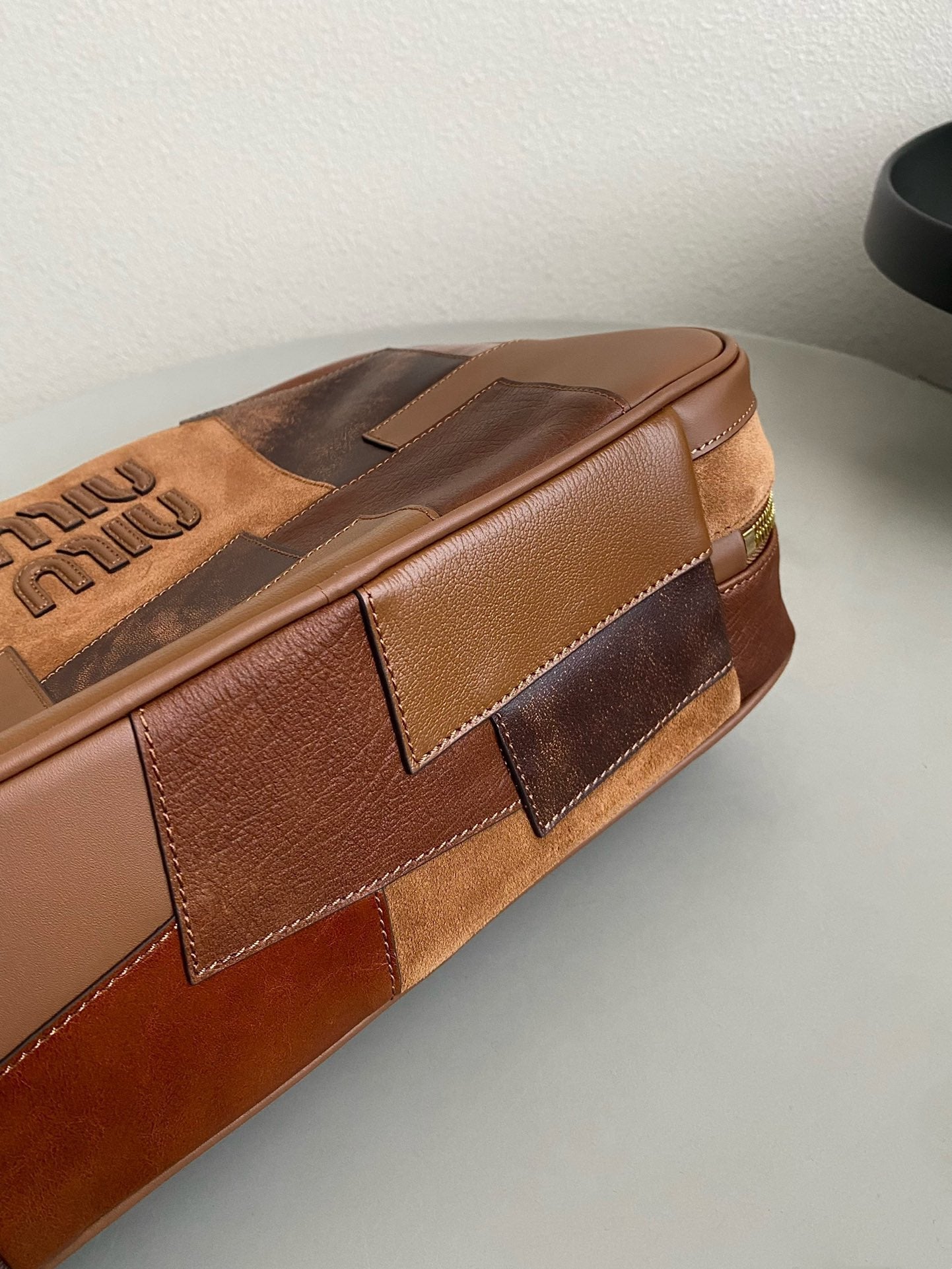 ＭＩ ＭＵ COGNAC LEATHER PATCHWORK BEAU BAG