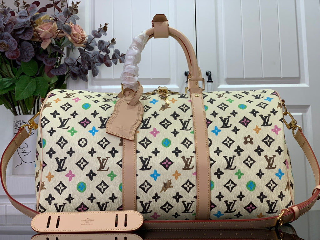 ＬＳ ＶＴＴＯＮ x YAYOI KUSAMA KEEPALL BANDOULIÈRE 45 WHITE