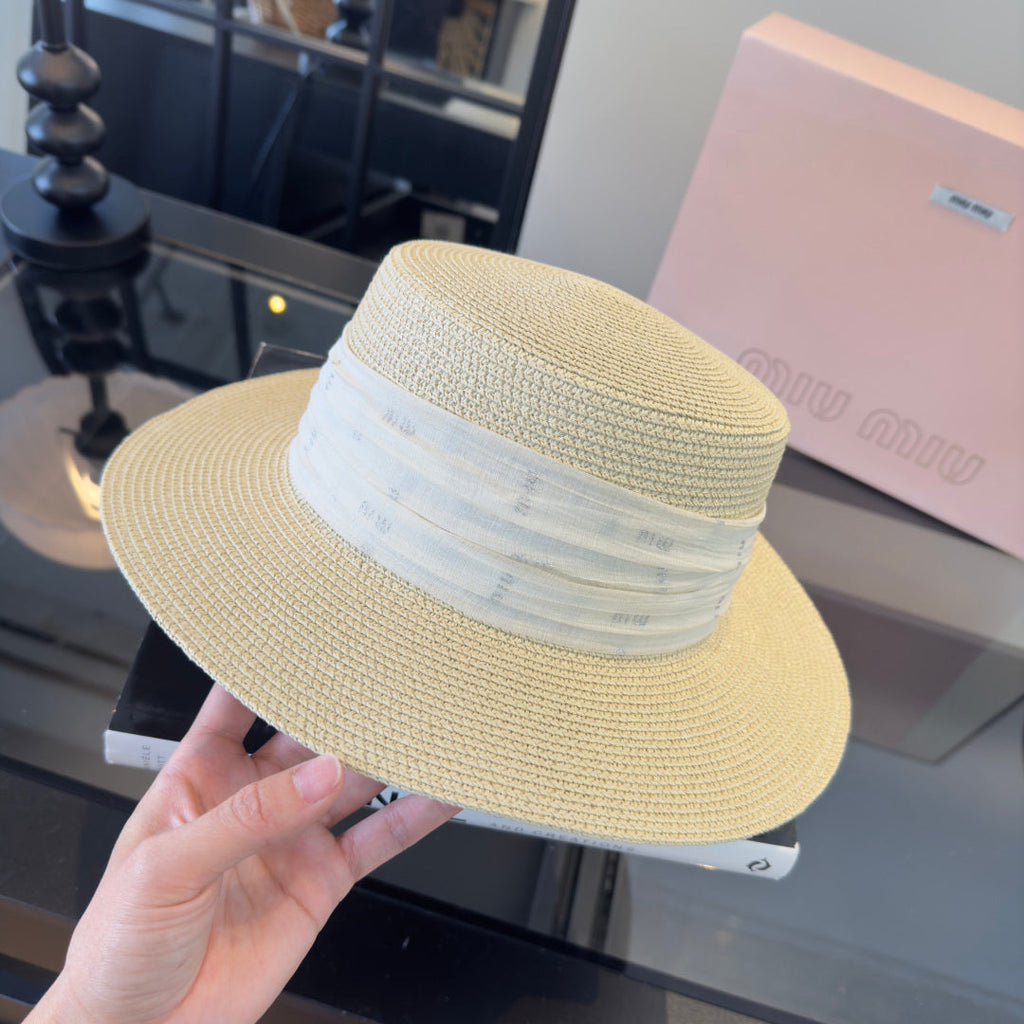 MIUMIU FLAT-BRIM STRAW HAT STYLE 8