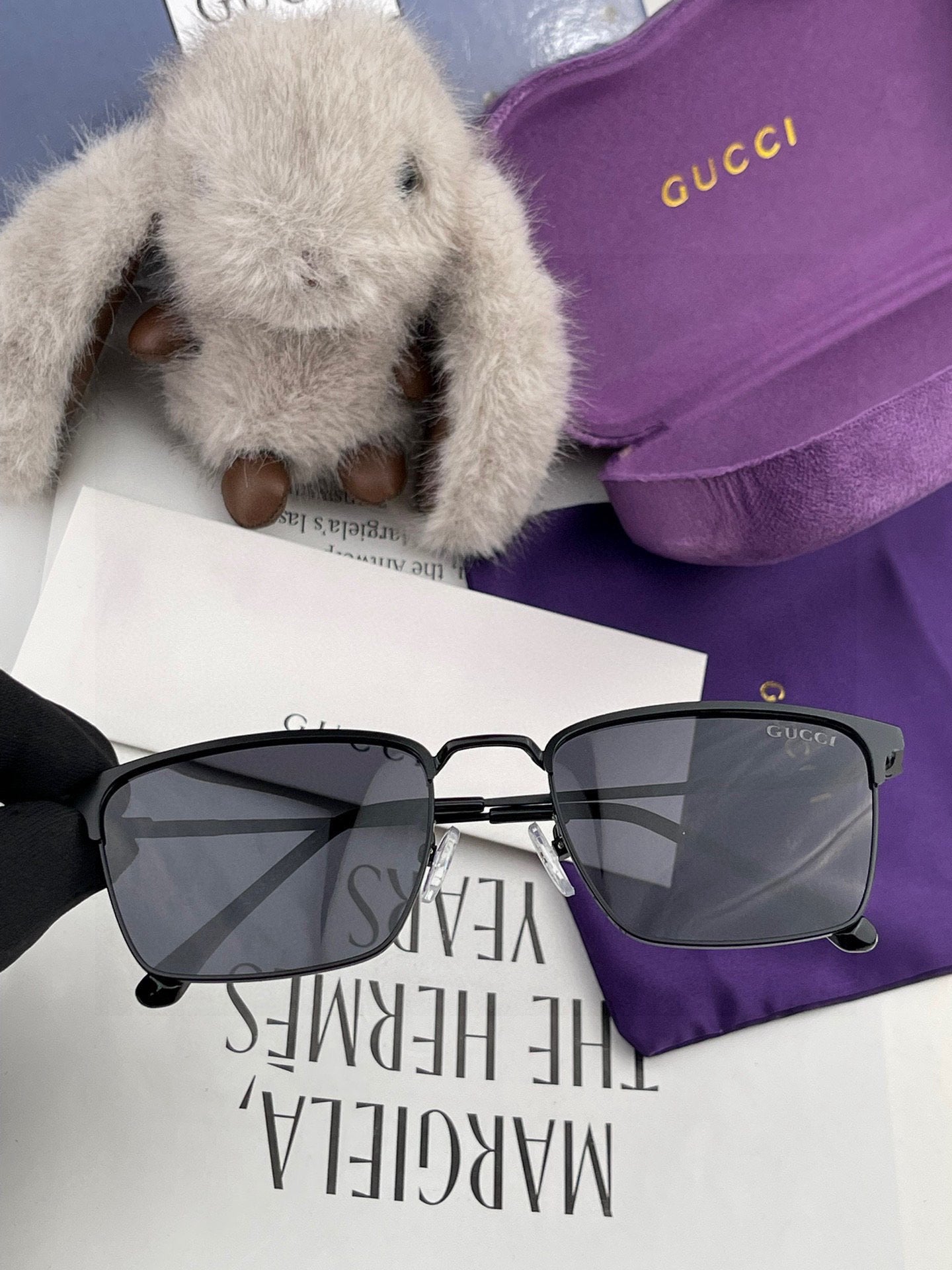 RECTANGULAR FRAME SUNGLASSES G3370 IN ACETATE AND METAL
