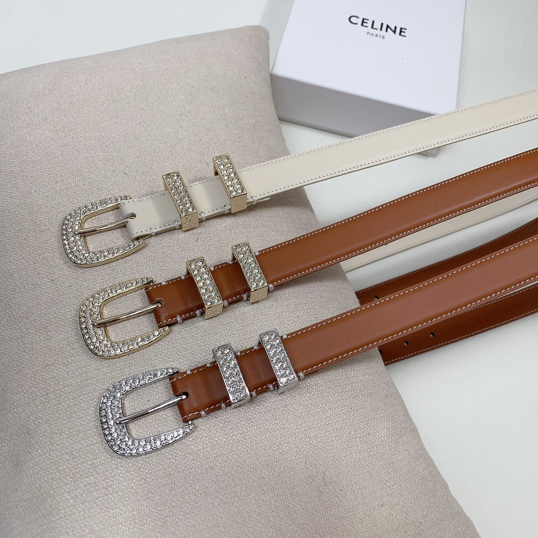 CL 25 MM MARCO BELT WITH STRASS IN WHTE CALFSKIN GOLD HARDWARE