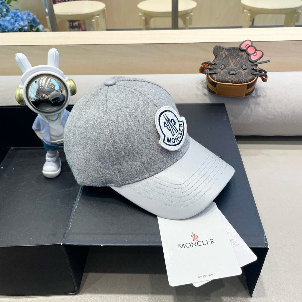 WOOL-TWEED AND LEATHER BASEBALL CAP PALE GRAY 428236