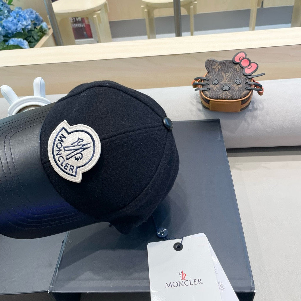 WOOL-TWEED AND LEATHER BASEBALL CAP BLACK 428237