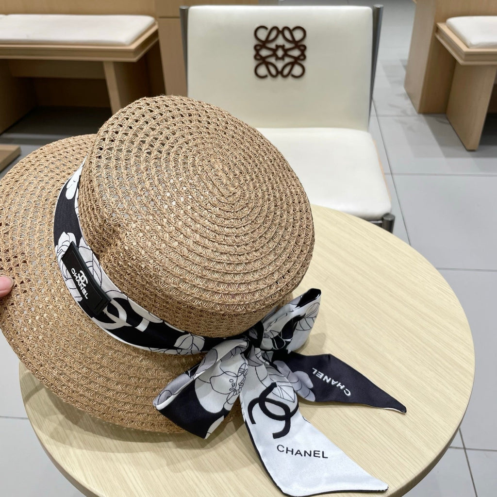 NATURAL STRAW BUCKET HAT WITH RIBBON 672771